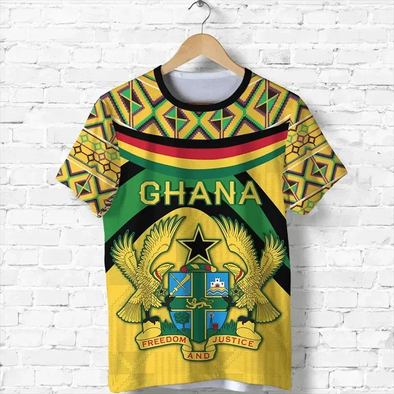 2026 Ghana Flag Pattern T-shirt Fashion Ghana Emblem Printed Parent Child T-shirt Daily Dashiki Gym Sportswear Top Clothing
