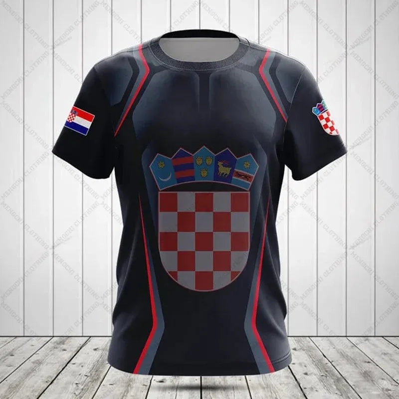 Croatia National Emblem Printing Cool Flag Fashion New Casual Men's And Women's Round Neck Short Sleeve Oversized Sports T-shirt