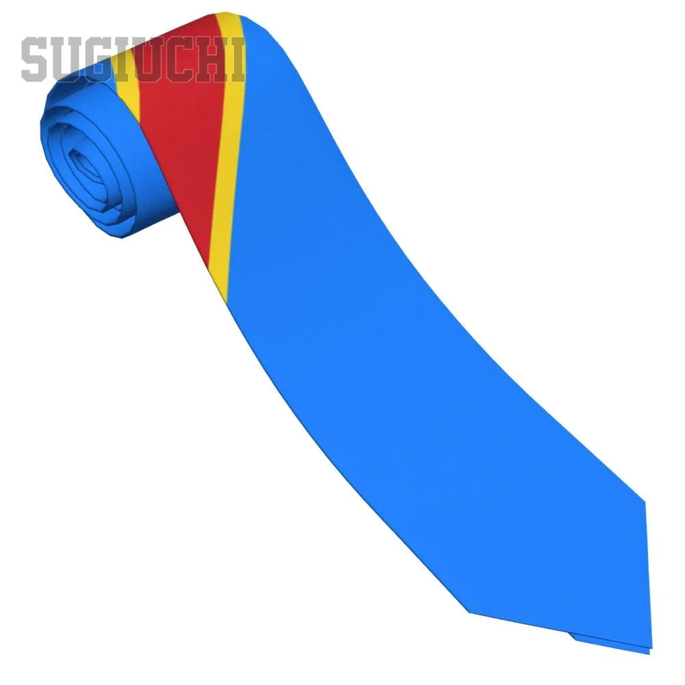 Democratic Republic Of Congo Flag Emblem Men Women Neck Ties Casual Plaid Tie Suits Slim Wedding Party Business Necktie Gravatas