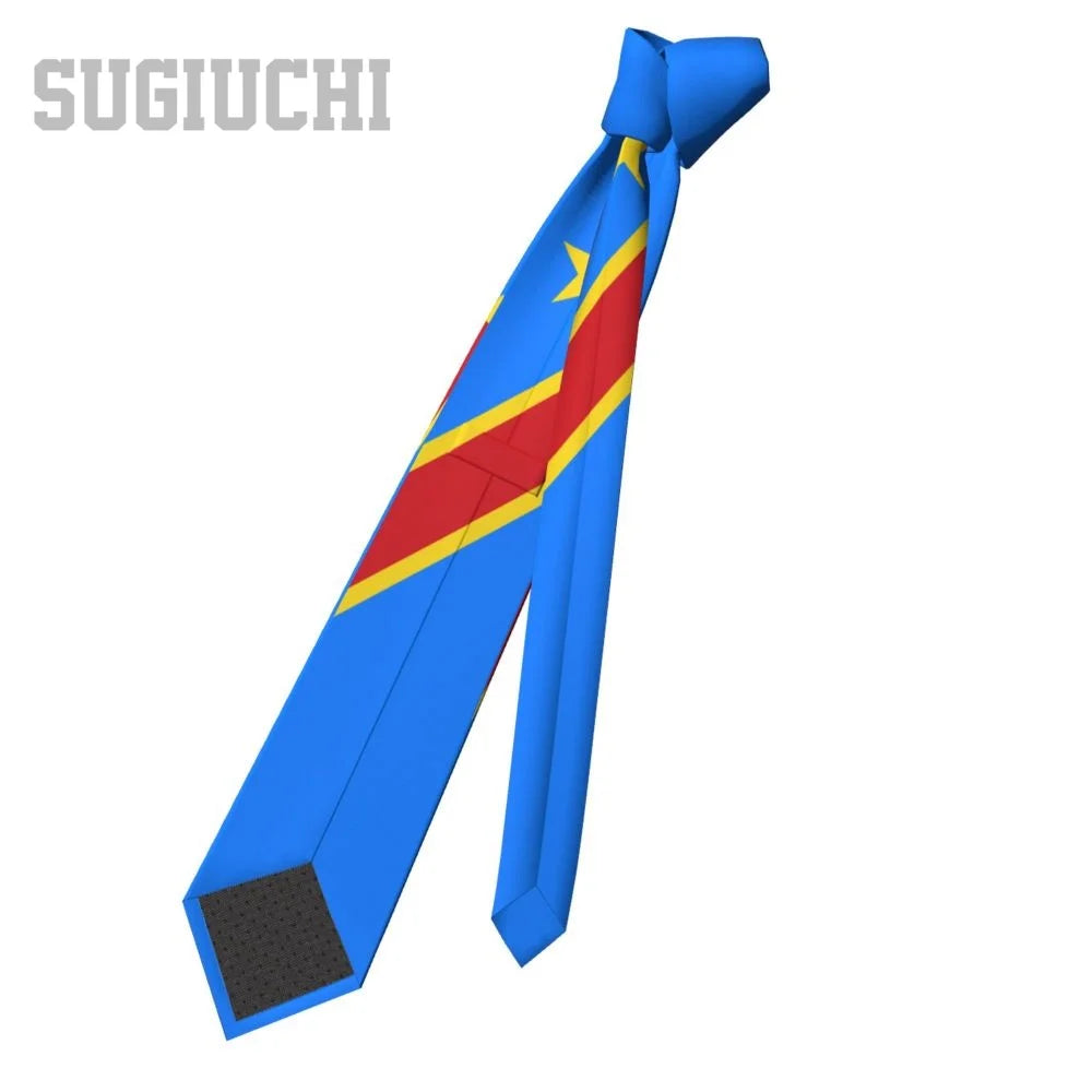 Democratic Republic Of Congo Flag Emblem Men Women Neck Ties Casual Plaid Tie Suits Slim Wedding Party Business Necktie Gravatas