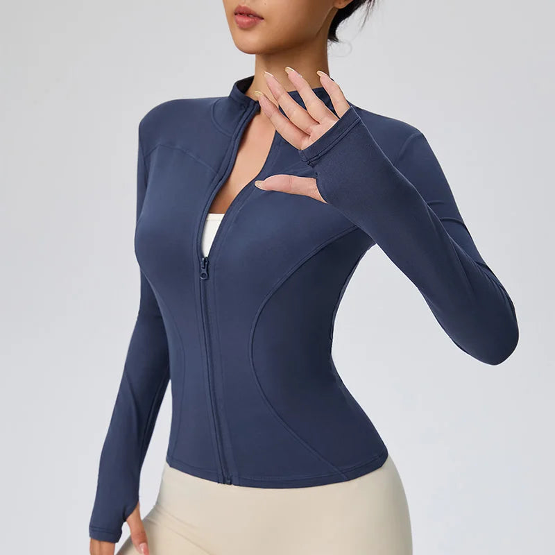 Women’s Sports Jacket Long Sleeve Quick Dry Gym Jacket Fitness Workout Running Training Zip Up Sportswear Coat