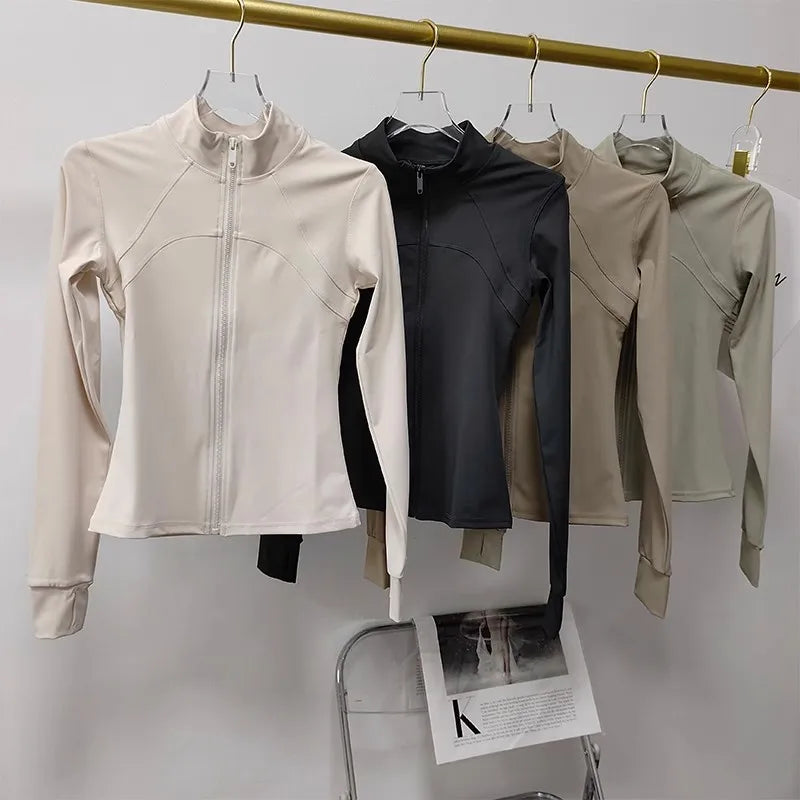 Women’s Sports Jacket Long Sleeve Quick Dry Gym Jacket Fitness Workout Running Training Zip Up Sportswear Coat