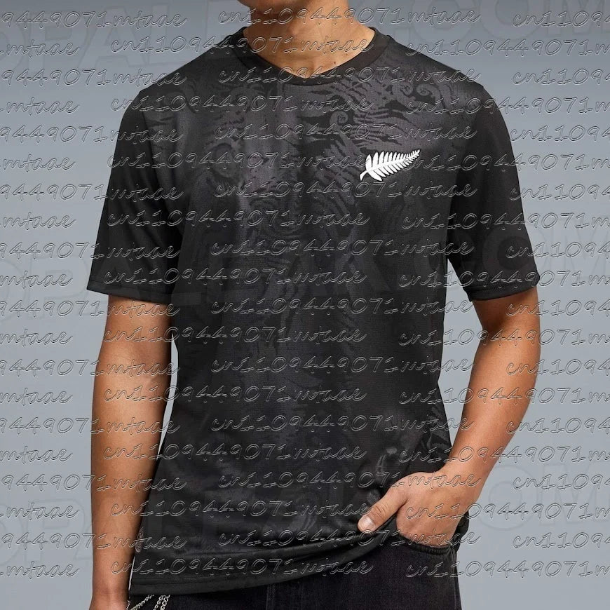 Camisa de futebol masculina da Nova Zelândia de 2026, padrão de samambaia preta, logotipo de samambaia prateada, estilo All Blacks, camisa de torcedor