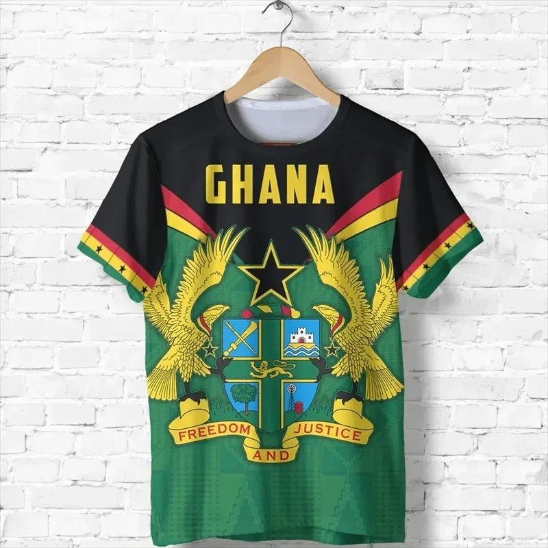 2026 Ghana Flag Pattern T-shirt Fashion Ghana Emblem Printed Parent Child T-shirt Daily Dashiki Gym Sportswear Top Clothing