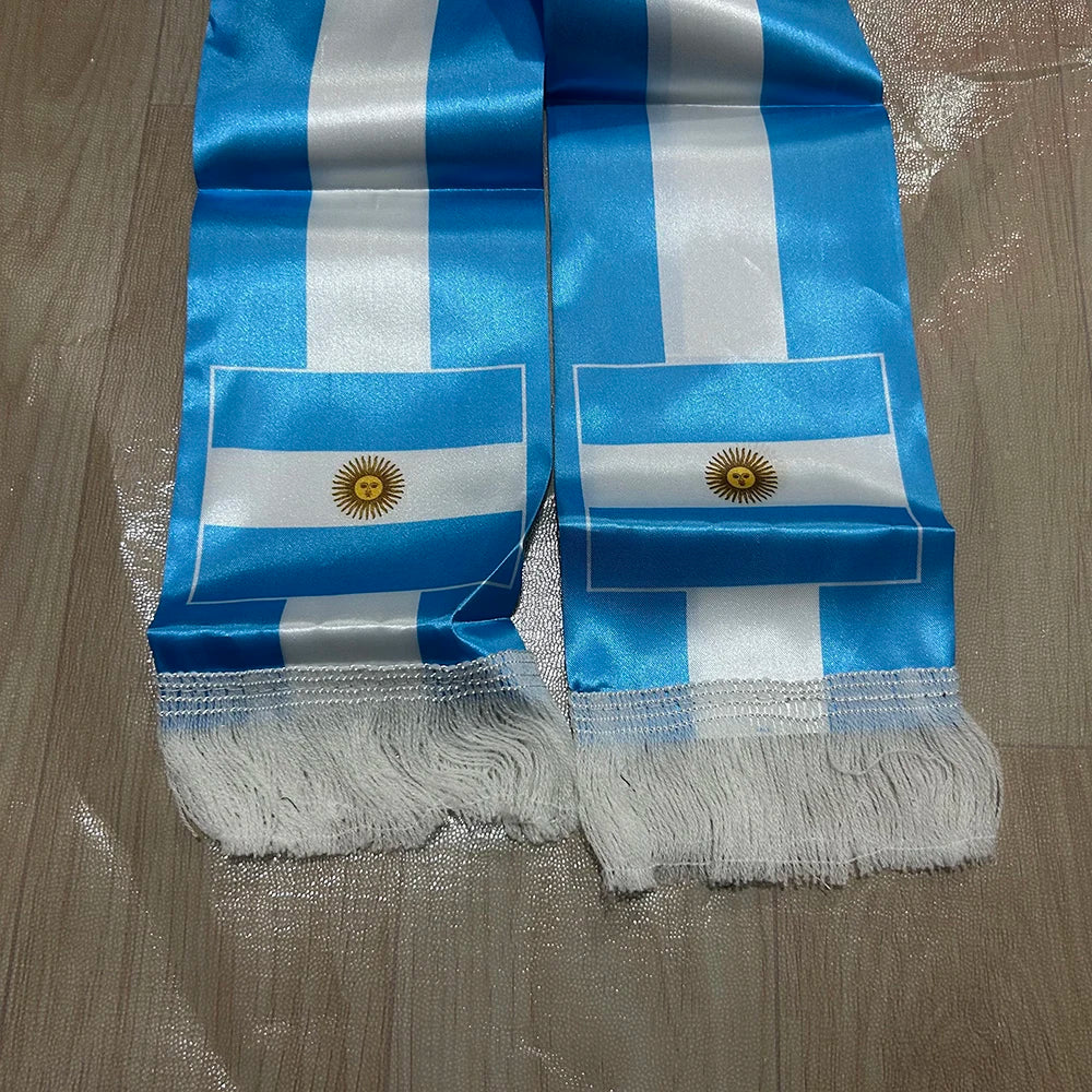 Argentina Satin Football Scarf – Double-Sided Printed Flag Banner 14×135cm | 2026 World Cup Fan Supporter Shawl