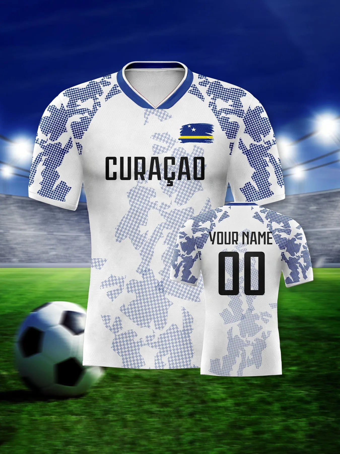 Camisa de Futebol Personalizada Curaçao com Nome Número Gola V Respirável para Homens Jovens Mulheres