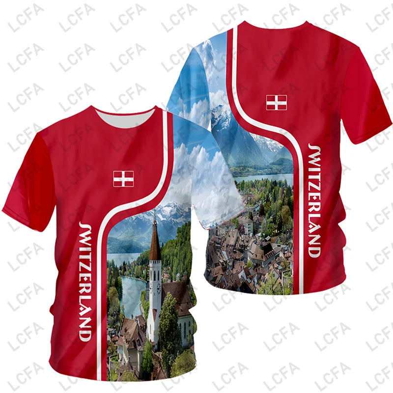 Swiss Flag Jersey T-shirts Summer Men Short Sleeved Casual Sports T Shirt Switzerland Football Fashion Man Clothes Cusotm