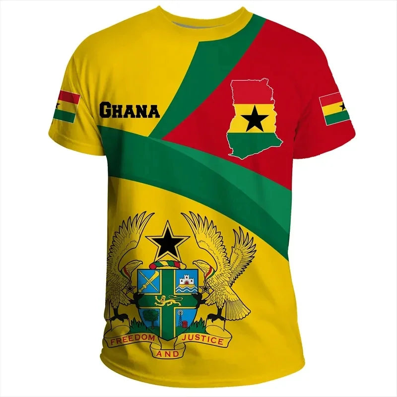 2026 Ghana Flag Pattern T-shirt Fashion Ghana Emblem Printed Parent Child T-shirt Daily Dashiki Gym Sportswear Top Clothing