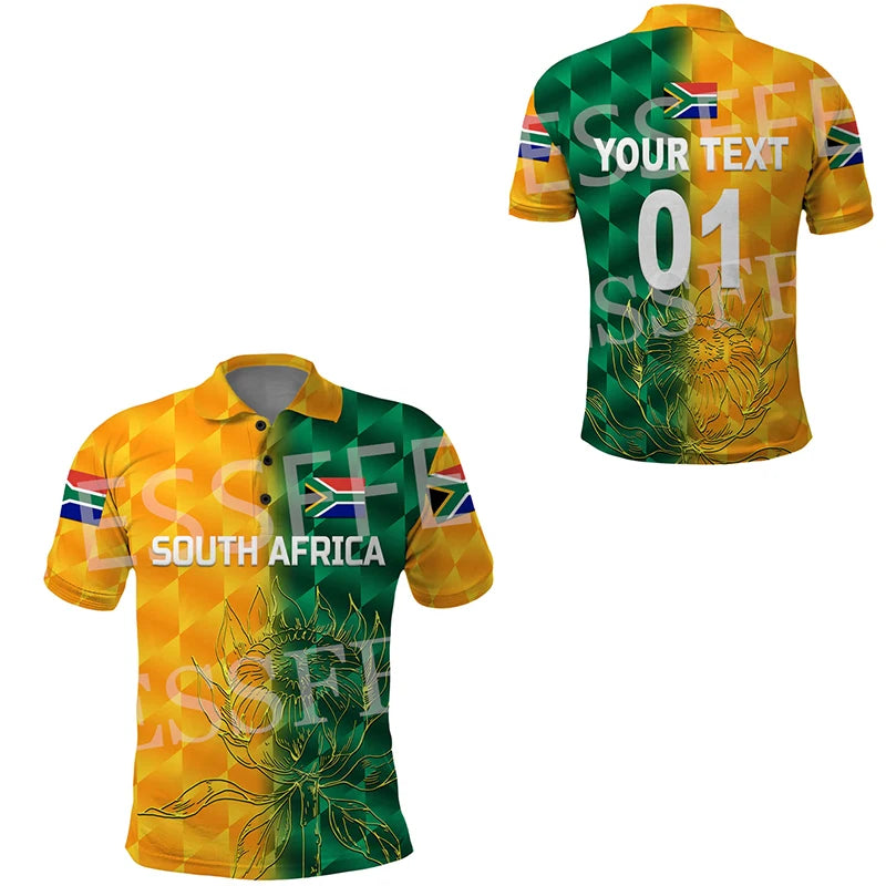 Custom Name Africa Country South Africa Flag Tattoo Retro Vintage 3DPrint Summer Casual Polo Shirts Short Sleeves Streetwear X3