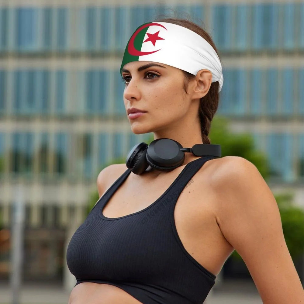 Algeria Flag Sports Headband – Wide Elastic Hair Band for Men & Women | Yoga, Running, Fitness & Gym