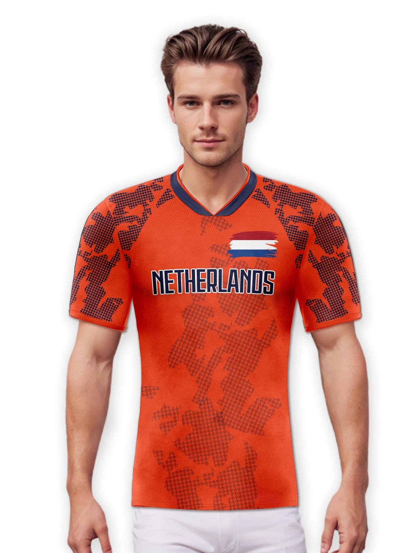 Custom Netherlands Soccer Jersey Personalized Name Number, National Team Football Shirt V-Neck Flag Design for Men Youth Women