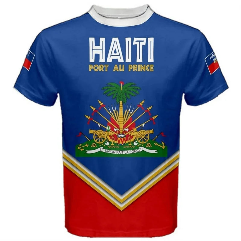Haiti Flag Pattern T-Shirt For Men Customized Name 3D Printed Tees Summer Casual Loose T Shirts Round Neck Tops Short Sleeves