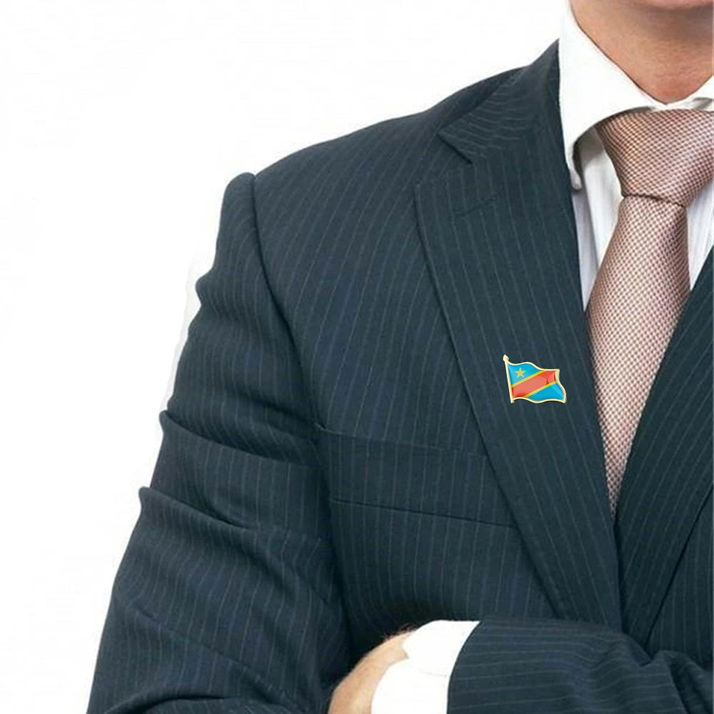The Democratic Republic of the Congo Novelty Flag Pattern Gold Plated Brooch Multicolor Butterfly Clip Flag Lapel Pin
