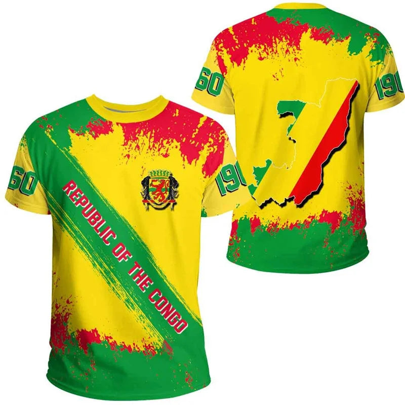 African Congo Coat Of Arms T-shirt For Men Kids Summer 3D Printed Loose T Shirt Casual Tops Sports Short Sleeved Round Neck Tees