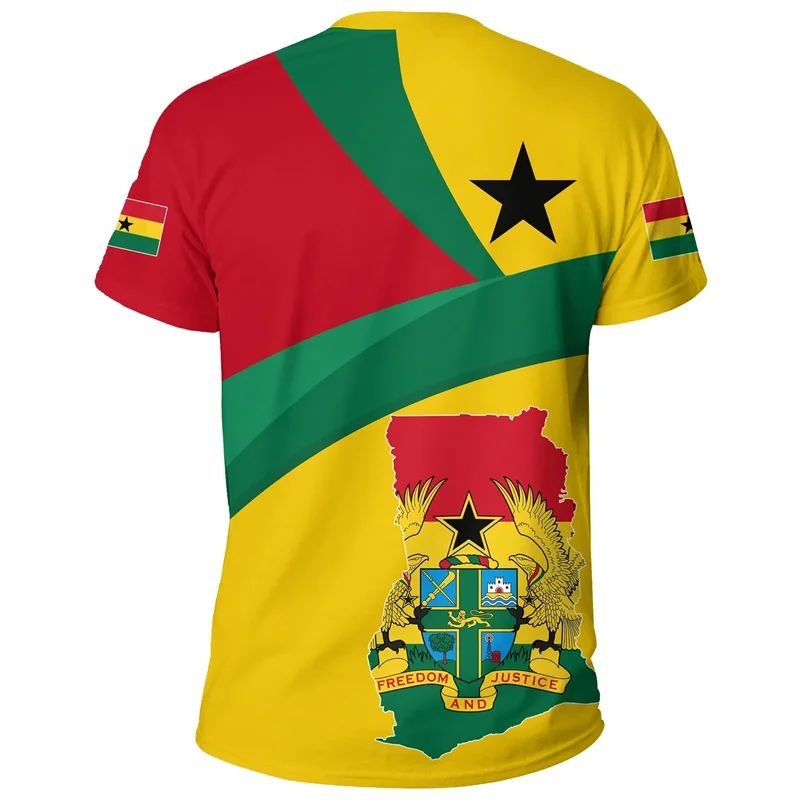 3D printed African Ghanaian flag and emblem pattern men's T-shirt, football team jersey, summer outdoor sports training top