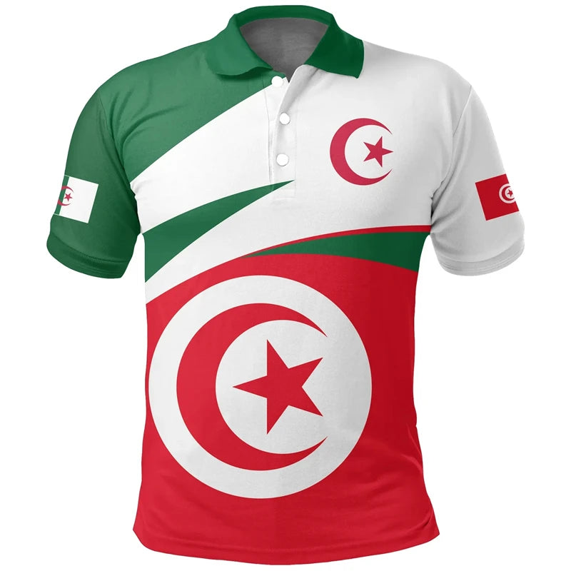 Tunisia Flag Map 3D Print Polo Shirts For Men Clothes Africa Country Dashiki POLO Shirt National Emblem Short Sleeve Male Jersey