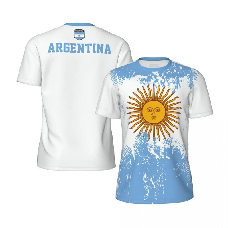 Camisa de Futebol Masculina com Gráfico da Bandeira da Argentina Moda Emblema Nacional Estampa 3D Camiseta Esportiva Casual Oversized Respirável