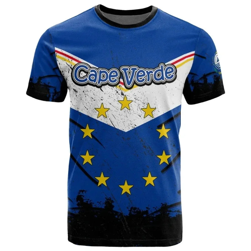 Cape Verde National Flag Emblem Print T-shirt For Men Vert Caboverde Short Sleeve T Shirt Bandana Vert Celebration Tees Top