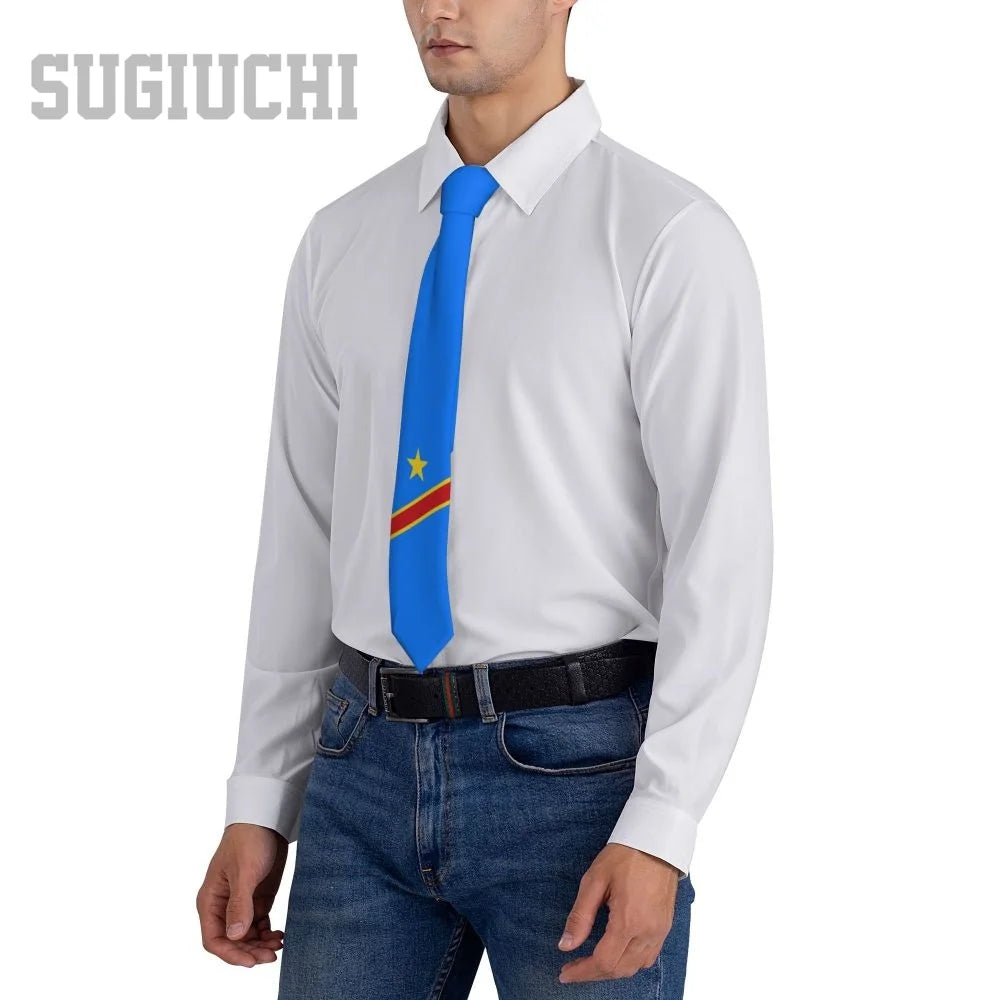 Democratic Republic Of Congo Flag Emblem Men Women Neck Ties Casual Plaid Tie Suits Slim Wedding Party Business Necktie Gravatas
