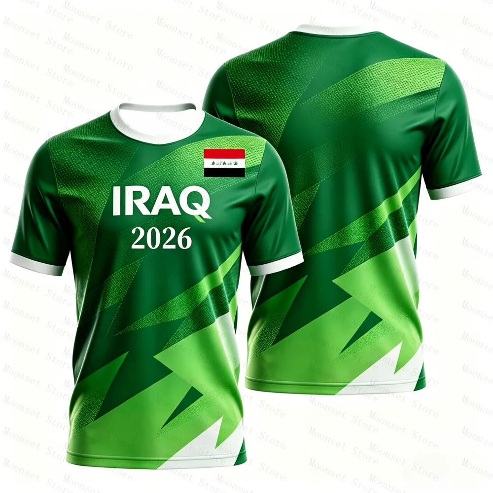2026 Iraq Flag Print Men's T-Shirt Green Football Tops Jersey Casual Short Sleeve Tee Shirt Sports Fans Daily Wear Kids Tshirt