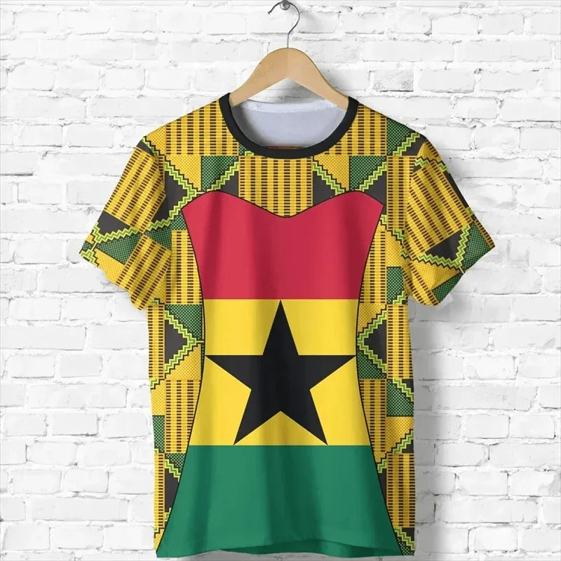 2026 Ghana Flag Pattern T-shirt Fashion Ghana Emblem Printed Parent Child T-shirt Daily Dashiki Gym Sportswear Top Clothing