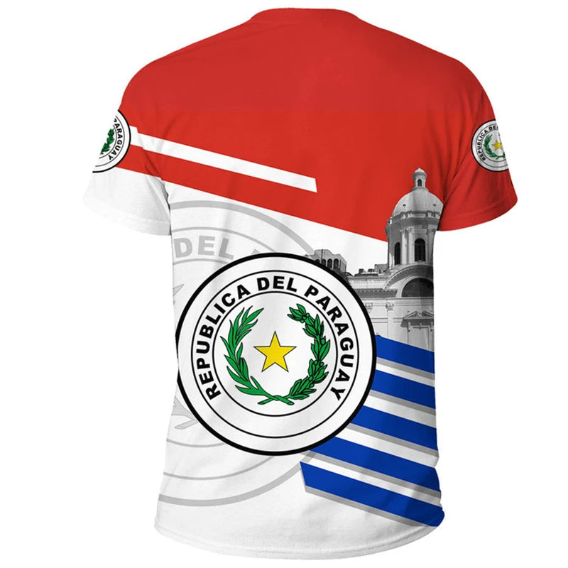 Paraguay Flag 3D Printing Sports T-shirt Summer Outdoor Casual Paraguayan National Emblem Graphic Tee Shirts Men Clothing 2024