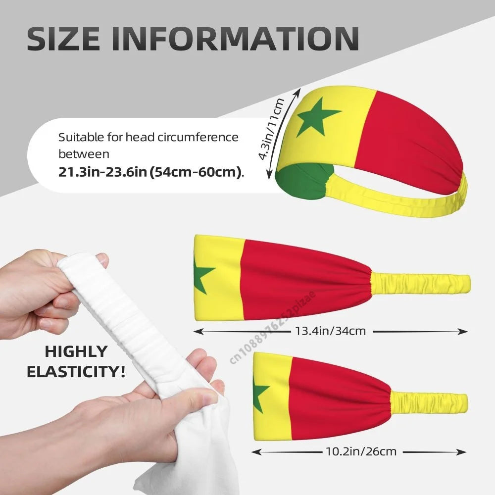 Senegal Flag Men Women Bands Elastic Wide Headbands For Yoga Sports Fitness Exercise Tennis Running Gym Dance Athletic