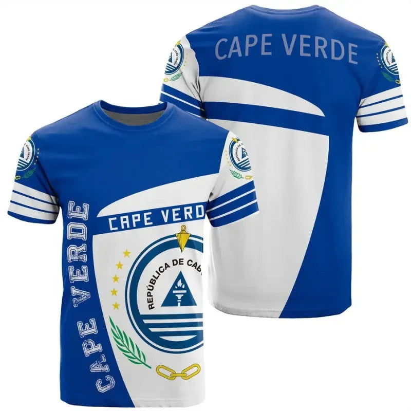 Cape Verde National Flag Emblem Print T-shirt For Men Vert Caboverde Short Sleeve T Shirt Bandana Vert Celebration Tees Top