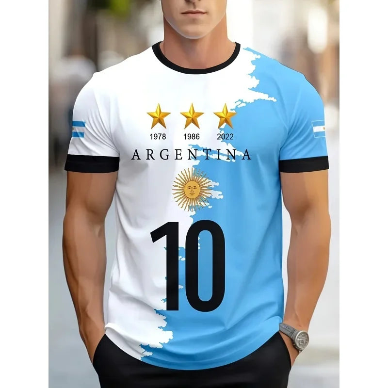 Argentina World Cup 2026 Football Jersey Unisex 3D Printed Oversized T-Shirt | National Emblem Casual Sports Tee