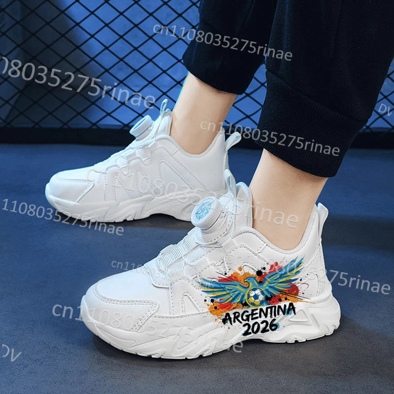 Argentina 2026 Football Kids White Sneakers – Lightweight Breathable Shoes for Boys & Girls | Comfortable Arch Support Walking & Running Shoes