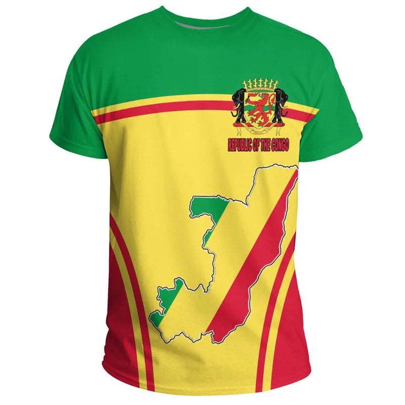 African Congo Coat Of Arms T-shirt For Men Kids Summer 3D Printed Loose T Shirt Casual Tops Sports Short Sleeved Round Neck Tees