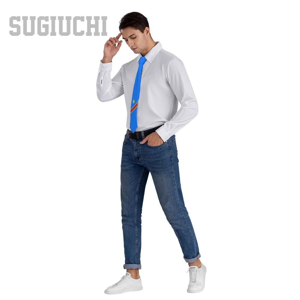 Democratic Republic Of Congo Flag Emblem Men Women Neck Ties Casual Plaid Tie Suits Slim Wedding Party Business Necktie Gravatas