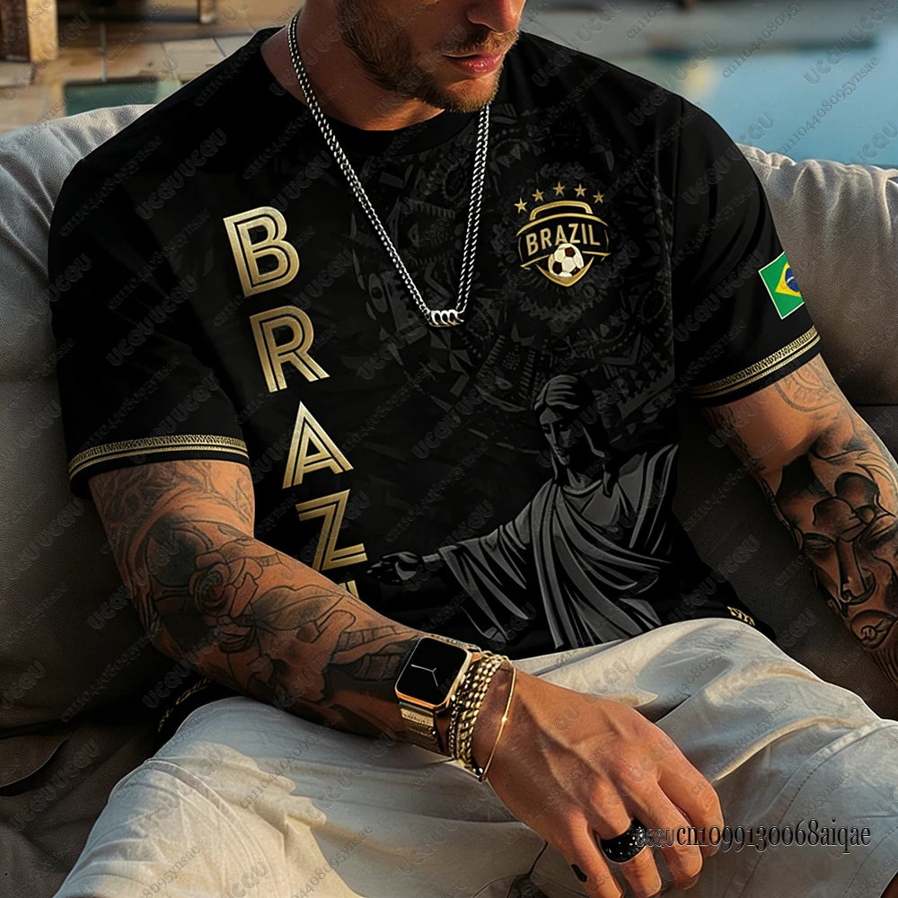 Summer New Brazil Football Jerseys For Men Classic God Brazil Short Sleeve Tees Casual O-neck Sports Tshirts Man Clothing