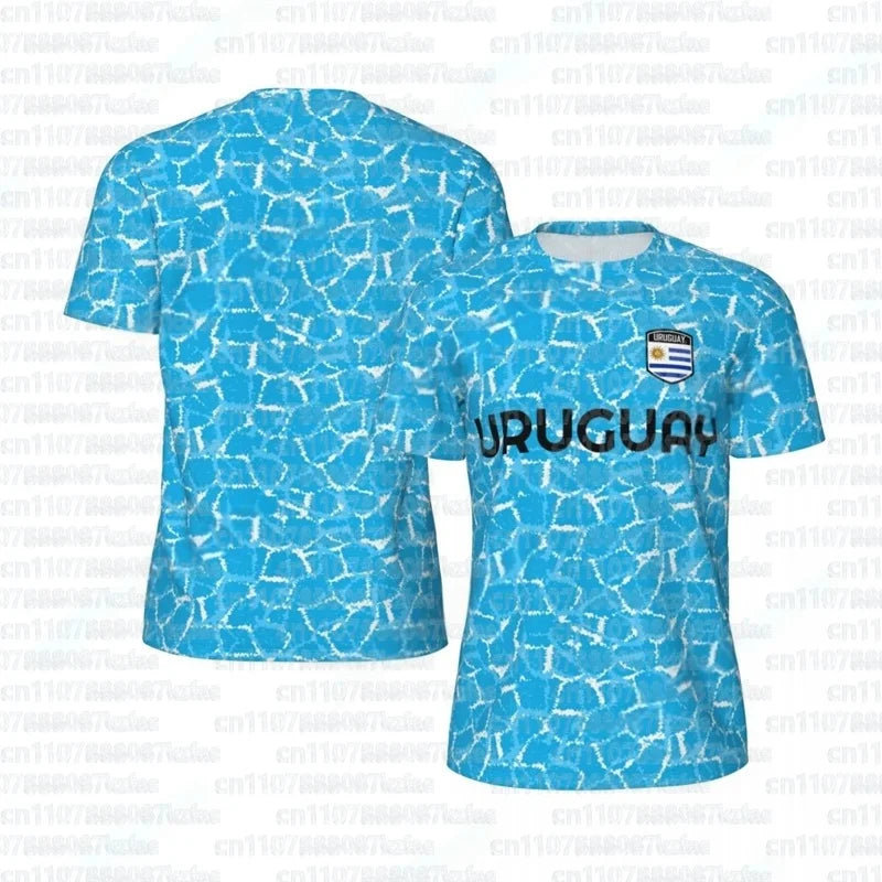 Fashion Uruguay Flag Graphic Football T Shirts Summer Trend 3D National Emblem Printed T-shirts Casual Oversized Sports Kids