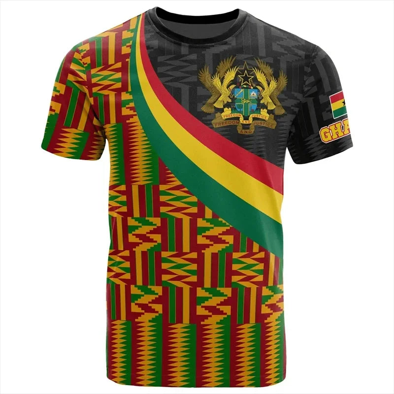 2026 Ghana Flag Pattern T-shirt Fashion Ghana Emblem Printed Parent Child T-shirt Daily Dashiki Gym Sportswear Top Clothing