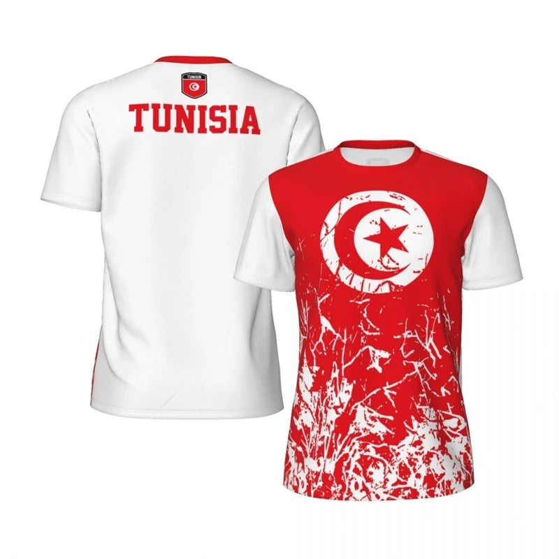 Tunisia Flag Football T Shirts For Men Fashion Summer National Emblem 3D Printed Jersey Casual Quick Dry Breathable Tees Tops
