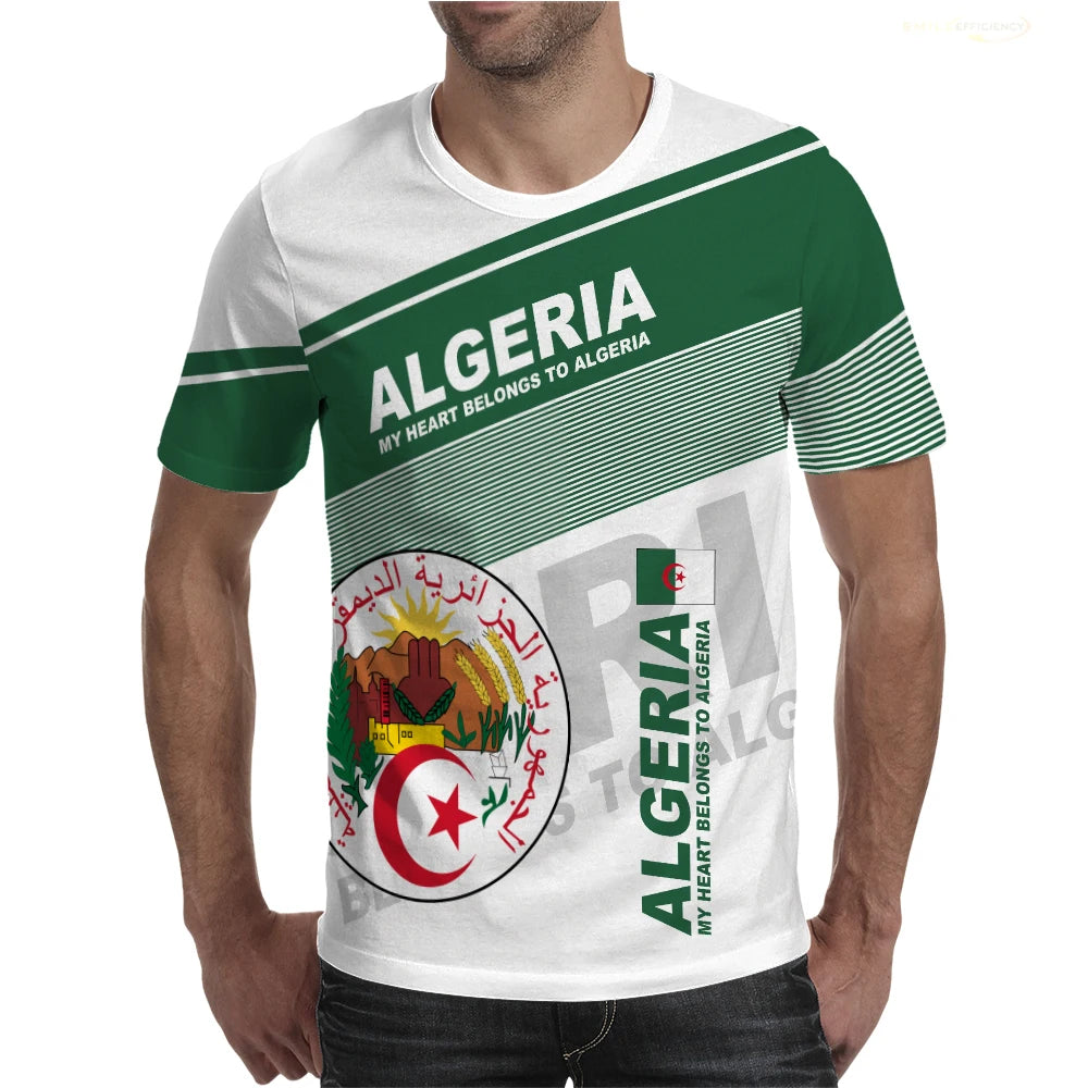 Camiseta Bandeira da Argélia 2024 Esportiva Casual Solta 3D Impressa de Alta Qualidade Camisetas de Verão Clube de Futebol Masculina Manga Curta