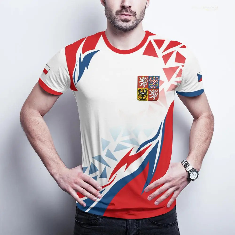 Czech Republic Flag T-Shirt Czech Republic National Emblem Graphic Tee Men's Women's Outdoor Sports Breathable Football Jersey