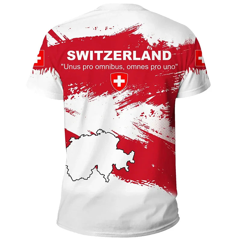 Camiseta Masculina com Design Original com Tema da Bandeira Suíça, Camisa de Futebol de Treino ao Ar Livre 3D de Secagem Rápida e Respirável