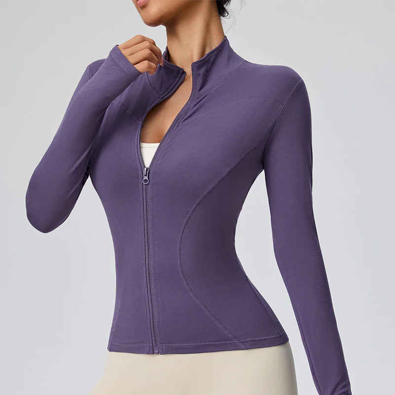 Women’s Sports Jacket Long Sleeve Quick Dry Gym Jacket Fitness Workout Running Training Zip Up Sportswear Coat