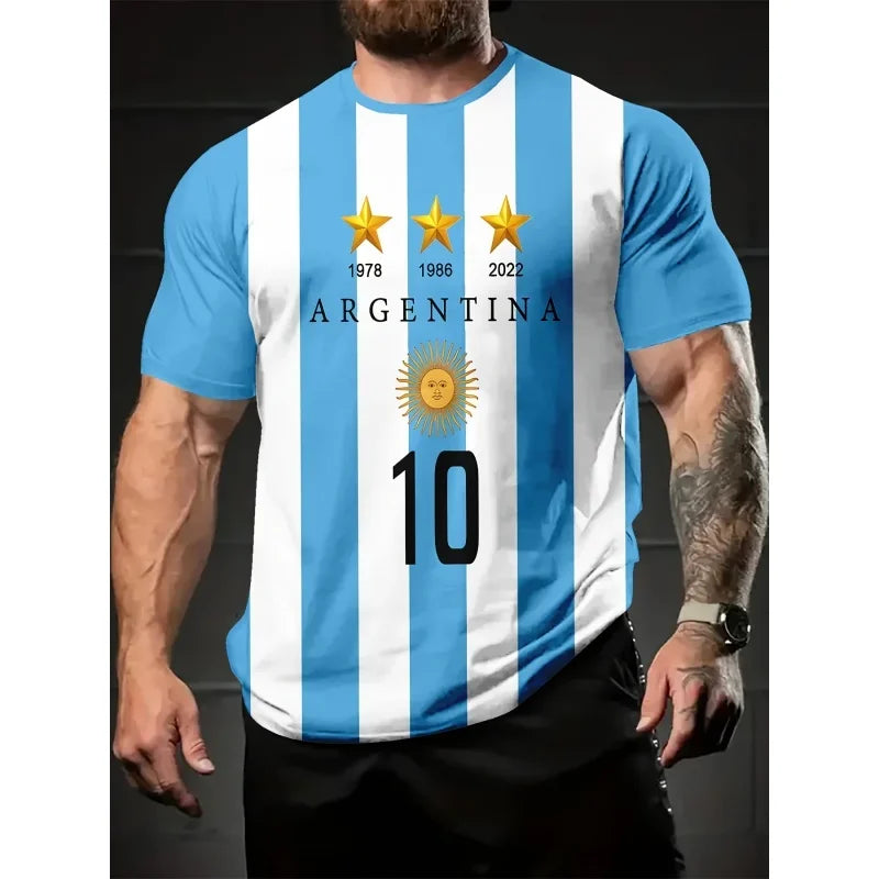 Argentina World Cup 2026 Football Jersey Unisex 3D Printed Oversized T-Shirt | National Emblem Casual Sports Tee