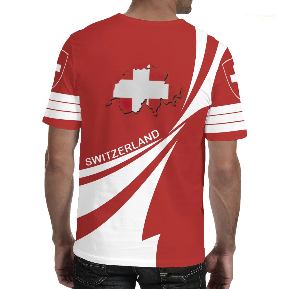 Camiseta Masculina com Design Original com Tema da Bandeira Suíça, Camisa de Futebol de Treino ao Ar Livre 3D de Secagem Rápida e Respirável