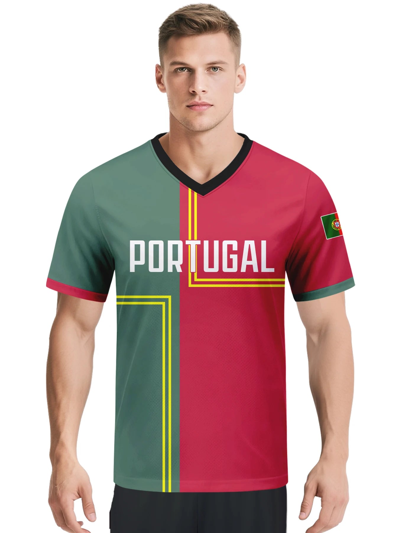 Custom Portugal Football Jersey Personalized with Name Number V-neck Soccer National Team Shirt for Men Youth Women