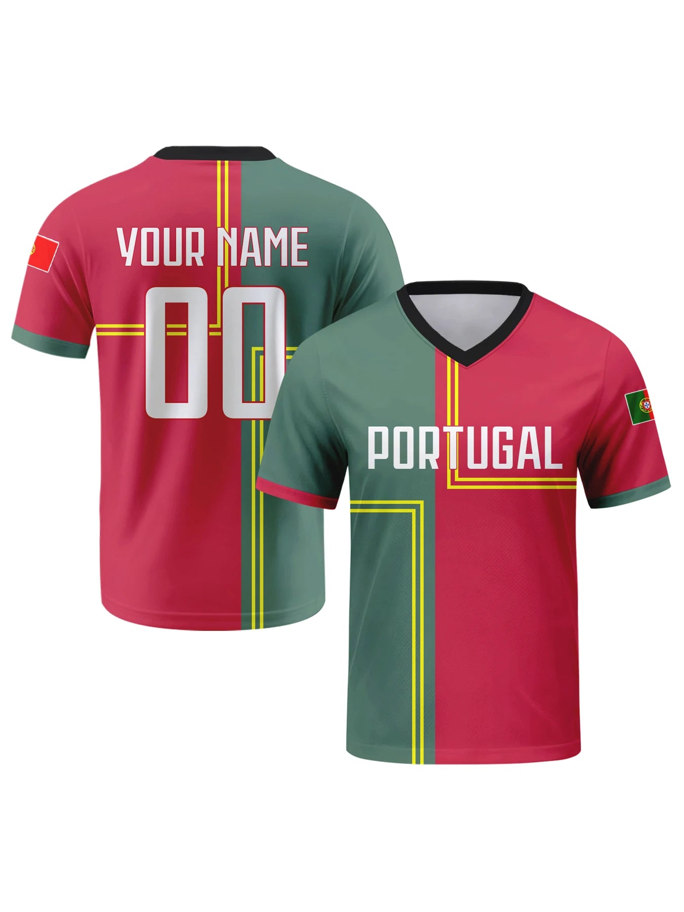 Custom Portugal Football Jersey Personalized with Name Number V-neck Soccer National Team Shirt for Men Youth Women