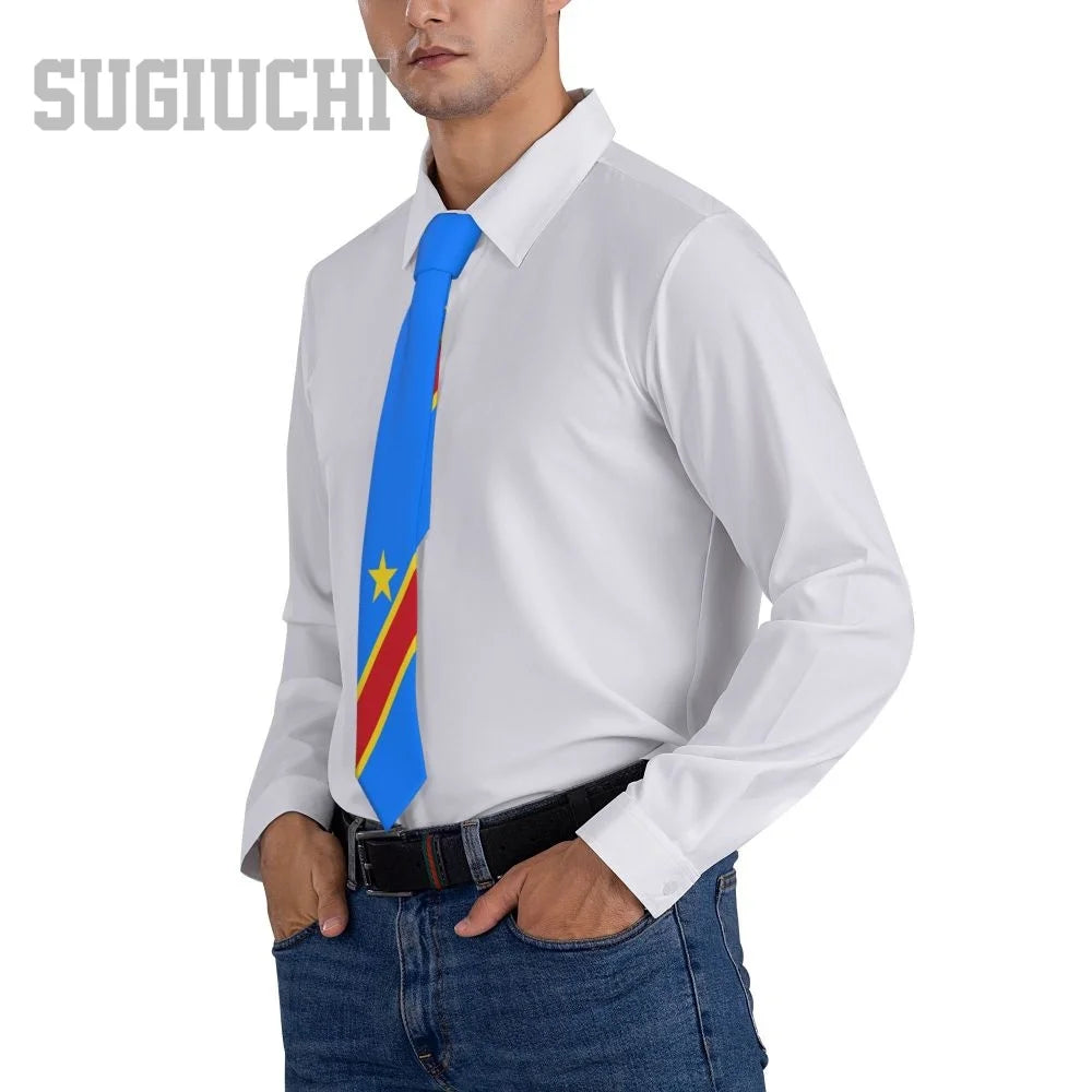 Democratic Republic Of Congo Flag Emblem Men Women Neck Ties Casual Plaid Tie Suits Slim Wedding Party Business Necktie Gravatas