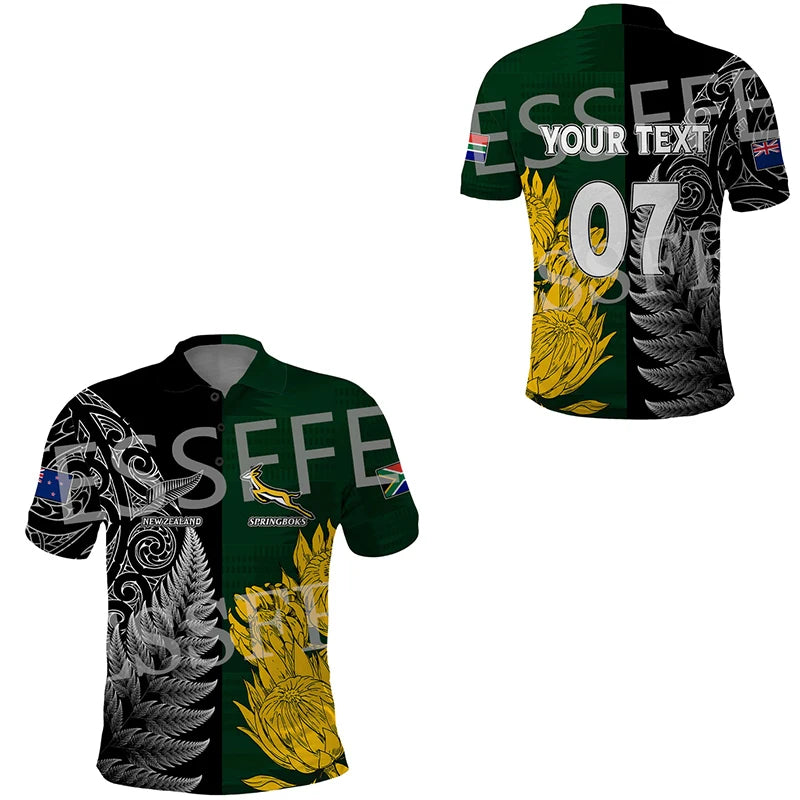 Custom Name Africa Country South Africa Flag Tattoo Retro Vintage 3DPrint Summer Casual Polo Shirts Short Sleeves Streetwear X3