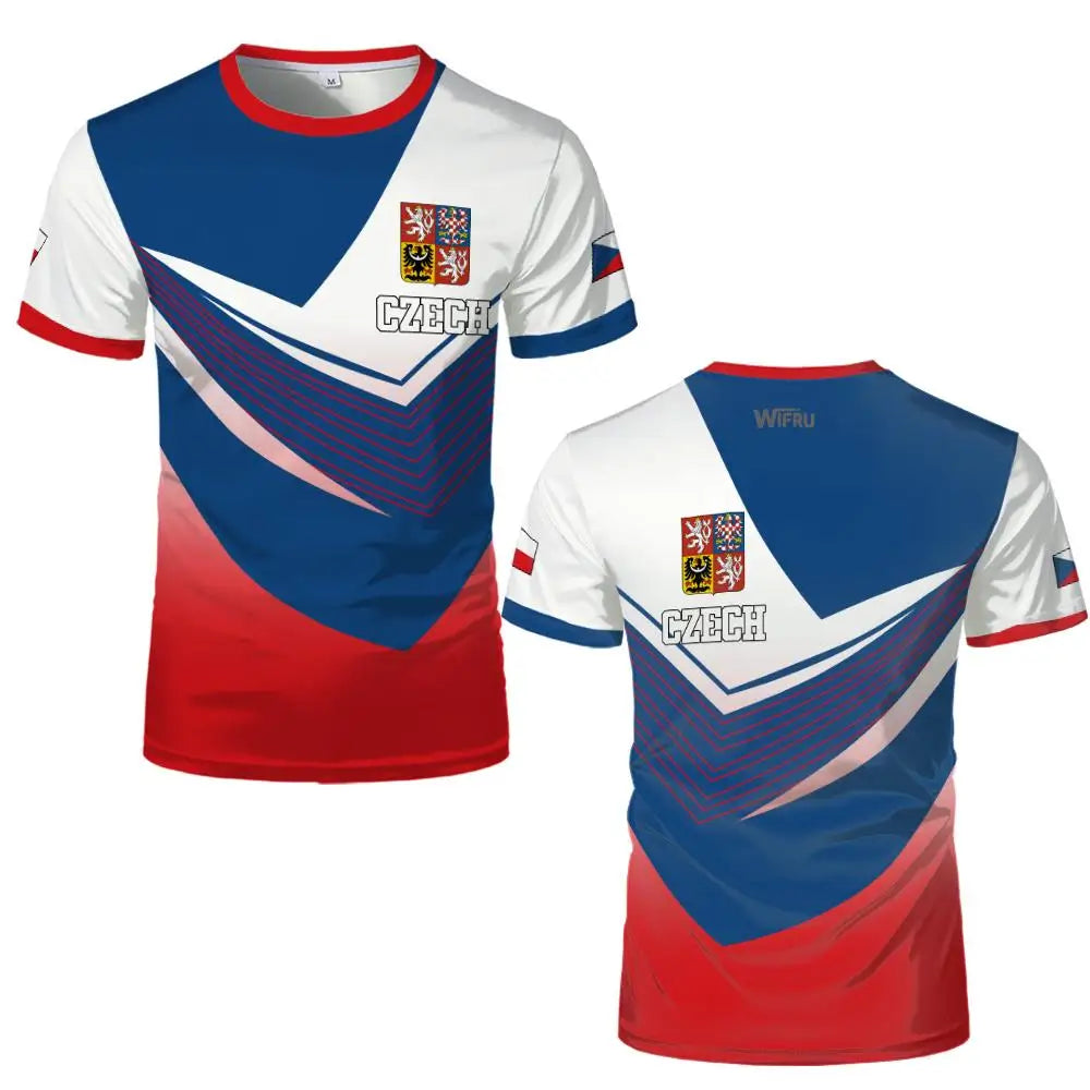 Czech Republic Flag T-Shirt Czech Republic National Emblem Graphic Tee Men's Women's Outdoor Sports Breathable Football Jersey