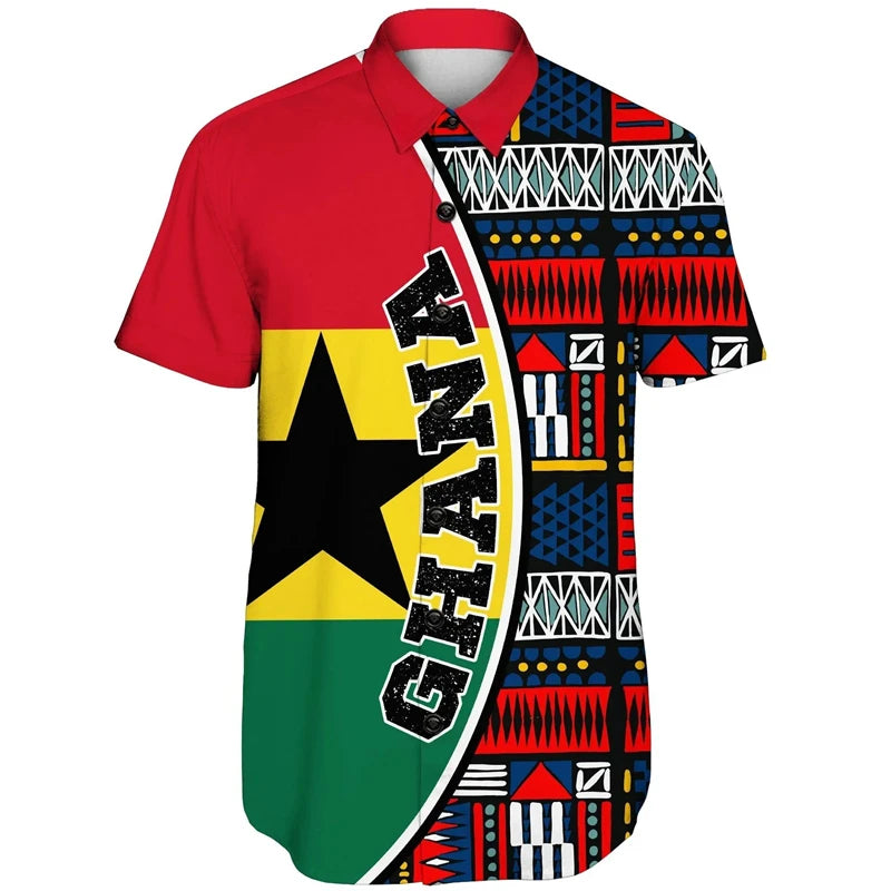Ghana Flag Map 3D Printed Short Sleeve Shirts For Men Clothes GHA National Emblem Beach Shirts National Emblem Blouses Male Tops