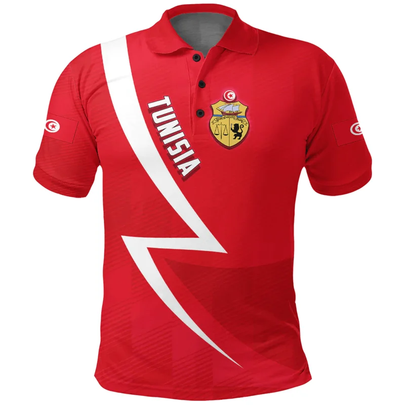 Tunisia Flag Map 3D Print Polo Shirts For Men Clothes Africa Country Dashiki POLO Shirt National Emblem Short Sleeve Male Jersey