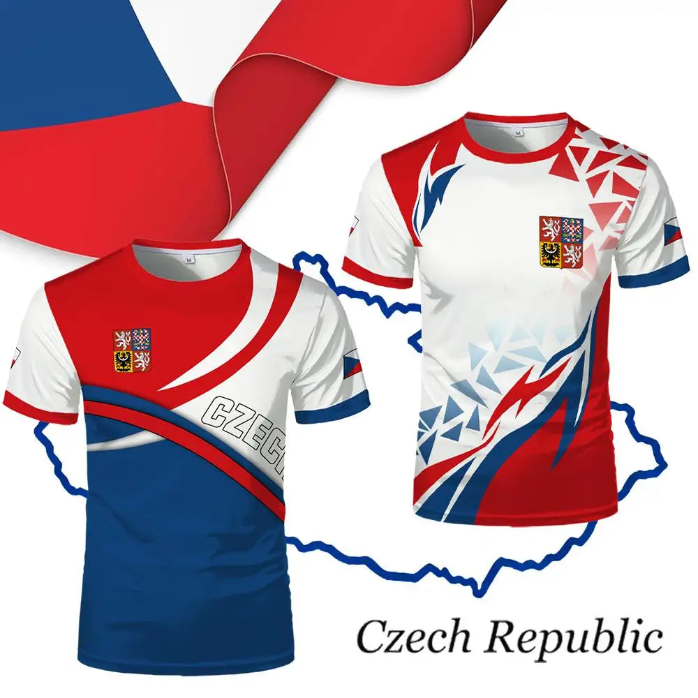 Czech Republic Flag T-Shirt Czech Republic National Emblem Graphic Tee Men's Women's Outdoor Sports Breathable Football Jersey